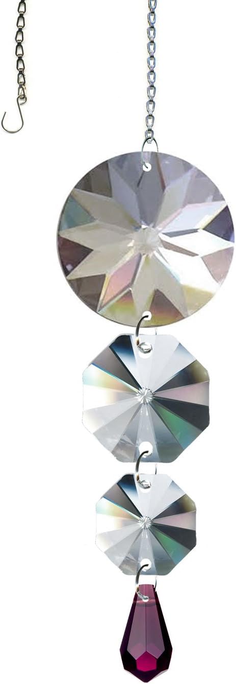 Crystal Suncatcher 5 inch Clear and Purple Waterfall Prisms Magnificent Brand - CrystalPlace