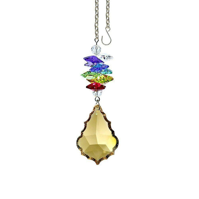 Crystal Ornament Suncatcher Faceted Golden Teak Pendeloque Rainbow Maker Made with Swarovski crystals