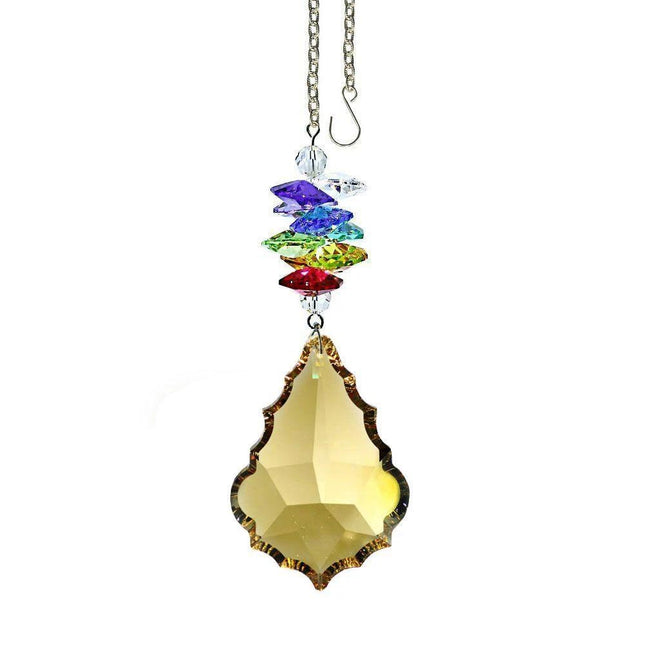 Crystal Ornament Suncatcher Faceted Golden Teak Pendeloque Rainbow Maker Made with Swarovski crystals