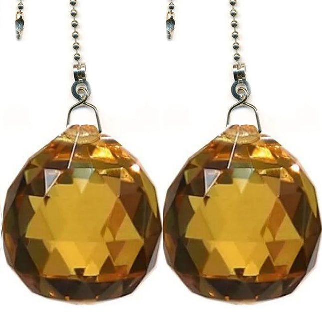 Crystal Fan Pulls 40mm Amber Faceted Ball Prism Magnificent Brand