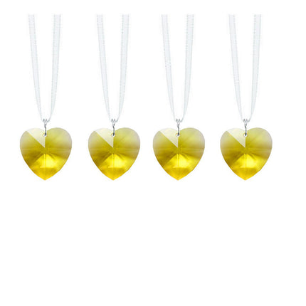 Light Topaz Swarovski Strass Crystal Heart Shaped Prisms with Ribbon (4 Pcs)