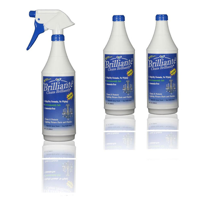 Brilliante Crystal Cleaner Spray Bottle + 2 Crystal Cleaner Refill Bottles